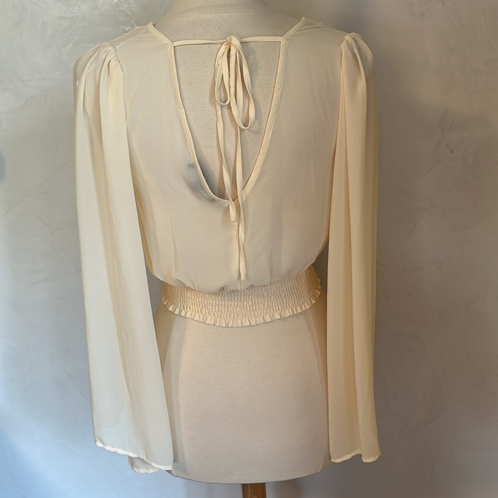 lulus Aura Ivory Smocked Long Flutter Sleeve chiffon top w/elastic waist Size S - Picture 6 of 10